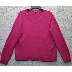 Lands' End Sweater Womens Large Pink Solid Tight Knit Raglan Hem & Cuff Pullover